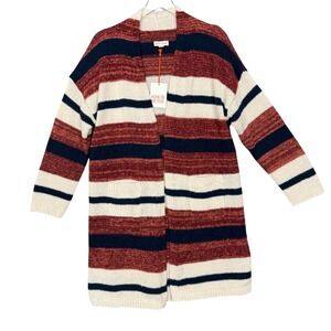 Knox Rose Womens Cardigan Sweater Medium Blue Rust Stripe Knit Open‎ Front NWT